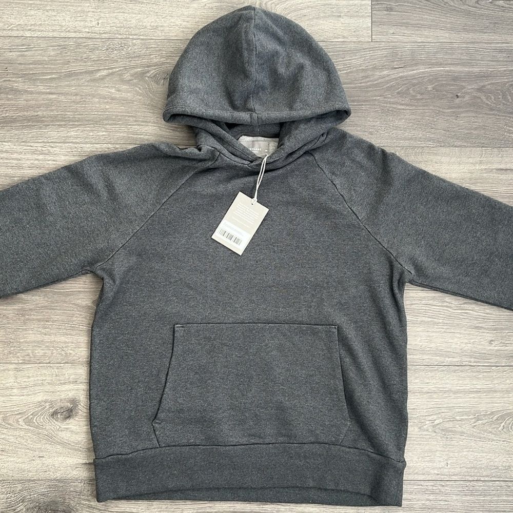 EVERLANE Hoodie Mens Medium The Track Organic Cotton Heather Gray Retro 90s NWT - Picture 6 of 12